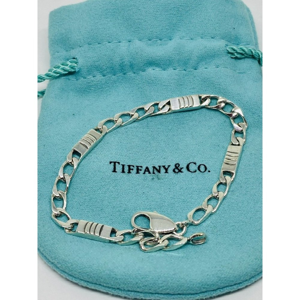 Tiffany & Co. 925 Sterling Silver Italy Bar Flat Link Bracelet 4MM Wide 7.25”